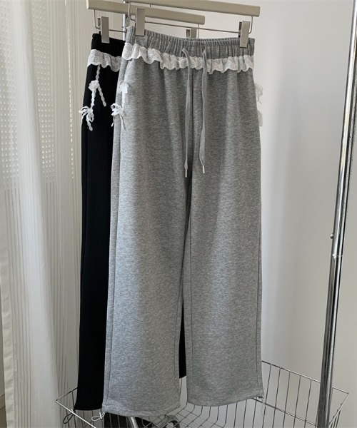 LADY LIKE（レディライク）の「レースリボンワイドスウェットパンツ（スウェットパンツ・レディース・グレー/ブラック・M）」の16枚目の写真