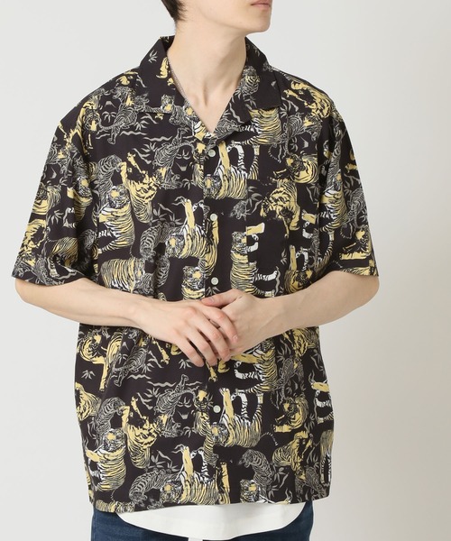 ARCADE(アーケード)の「総柄オープンカラー 猫 ネコ 虎柄 麻雀牌 ショートスリーブ開襟シャツ(シャツ/ブラウス・メンズ・ブラック系4/カーキ/ブラック系3/チャコールグレー・LL/L/M)」の3枚目の写真