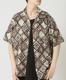 ARCADE | 総柄オープンカラー 猫 ネコ 虎柄 麻雀牌 ショートスリーブ開襟シャツ(シャツ/ブラウス)