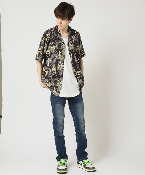 ARCADE(アーケード)の「総柄オープンカラー 猫 ネコ 虎柄 麻雀牌 ショートスリーブ開襟シャツ(シャツ/ブラウス・メンズ・ブラック系4/カーキ/ブラック系3/チャコールグレー・LL/L/M)」の10枚目の写真