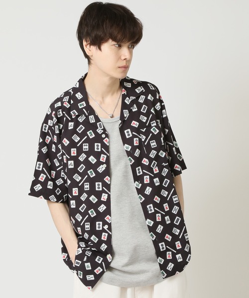 ARCADE(アーケード)の「総柄オープンカラー 猫 ネコ 虎柄 麻雀牌 ショートスリーブ開襟シャツ(シャツ/ブラウス・メンズ・ブラック系4/カーキ/ブラック系3/チャコールグレー・LL/L/M)」の12枚目の写真