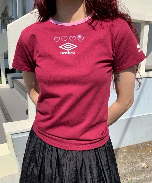 Casselini（キャセリーニ）の「[UMBRO × Casselini]ラインストーンTシャツ（Tシャツ/カットソー・レディース・ボルドー/サックスブルー/オフホワイト/ブラック/ベージュ/ピンク・FREE）」の9枚目の写真