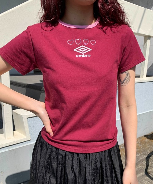 Casselini（キャセリーニ）の「[UMBRO × Casselini]ラインストーンTシャツ（Tシャツ/カットソー・レディース・ボルドー/サックスブルー/オフホワイト/ブラック/ベージュ/ピンク・FREE）」の11枚目の写真