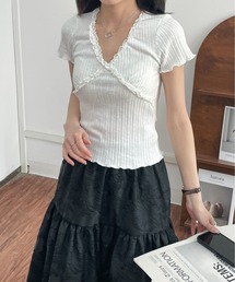 極美品♡エムプルミエ　クチュール　フリルネック 半袖ニット ホワイト チュールフリルNTPO|ems excite | RETRO GIRL ONLINE STORE