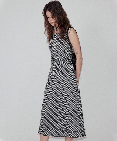 ボートネック チェック柄ロングワンピース FX25L052【Fano