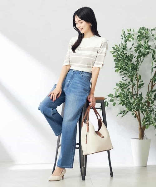 a.v.v(アーヴェヴェ)の「【接触冷感/UVカット/洗える】クルーネックハーフスリーブ美ラクるサマーニット(ニット/セーター・レディース・グレー系その他/ブラック/ベージュ/ホワイト/アイボリー/ブルー・38/36/40/34/42)」の7枚目の写真