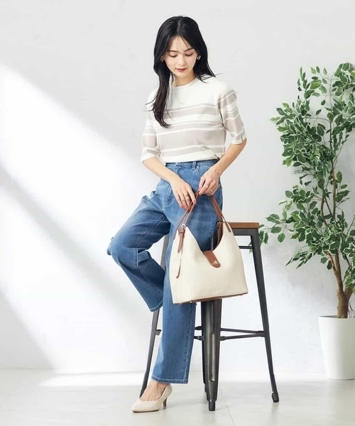 a.v.v(アーヴェヴェ)の「【接触冷感/UVカット/洗える】クルーネックハーフスリーブ美ラクるサマーニット(ニット/セーター・レディース・グレー系その他/ブラック/ベージュ/ホワイト/アイボリー/ブルー・38/36/40/34/42)」の9枚目の写真