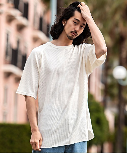 JEMORGAN(ジェーイーモーガン)の「『JEMORGAN LONG JOHNS/ジェーイーモーガンロングジョーンズ』CVCワッフルピグメント半袖ラグランT【+】(Tシャツ/カットソー・メンズ・グリーン/イエロー/オフホワイト/サックスブルー/チャコール・M/XL/L)」の2枚目の写真