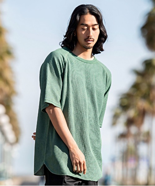 JEMORGAN(ジェーイーモーガン)の「『JEMORGAN LONG JOHNS/ジェーイーモーガンロングジョーンズ』CVCワッフルピグメント半袖ラグランT【+】(Tシャツ/カットソー・メンズ・グリーン/イエロー/オフホワイト/サックスブルー/チャコール・M/XL/L)」の3枚目の写真