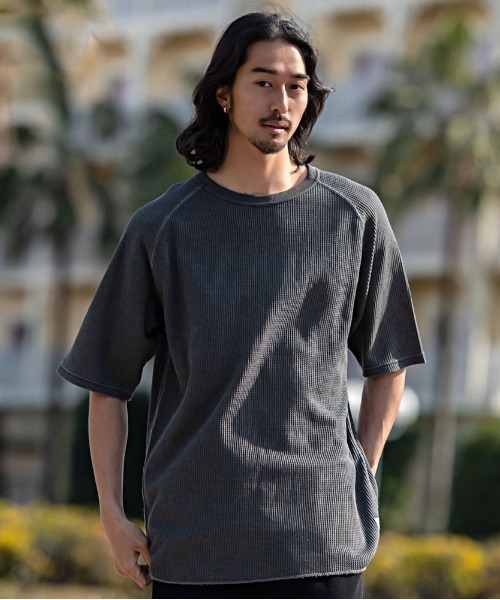 JEMORGAN(ジェーイーモーガン)の「『JEMORGAN LONG JOHNS/ジェーイーモーガンロングジョーンズ』CVCワッフルピグメント半袖ラグランT【+】(Tシャツ/カットソー・メンズ・グリーン/イエロー/オフホワイト/サックスブルー/チャコール・M/XL/L)」の1枚目の写真