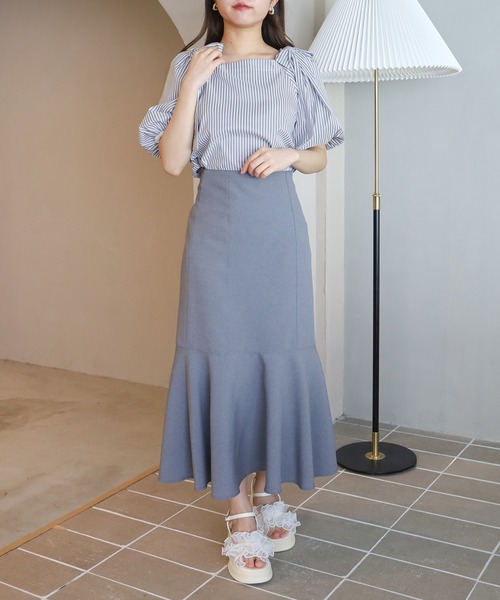 ASTORIA ODIER(アストリアオディール)の「肩リボンスクエアブラウス(シャツ/ブラウス・レディース・ホワイト×ブラック/ホワイト×ネイビー/ホワイト・MEDIUM)」の8枚目の写真