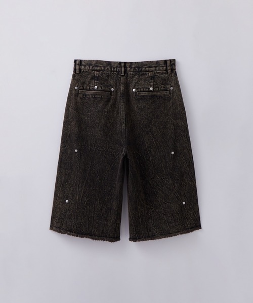 【GRANCY】ファーポケットデザインハーフデニムカーゴパンツ　ブラック　M GRANCY】FurPocket Design Half Denim Cargo Pants / ファー