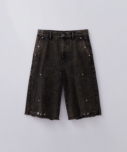 【GRANCY】ファーポケットデザインハーフデニムカーゴパンツ　ブラック　M GRANCY】FurPocket Design Half Denim Cargo Pants / ファー
