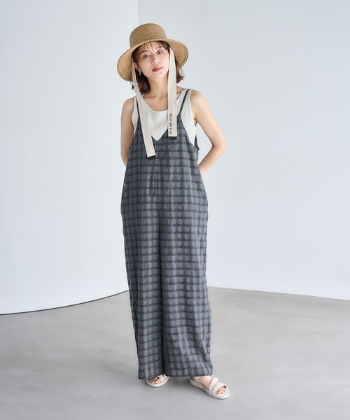 studio CLIP(スタディオクリップ)の「ダブルフロントチェックキャミサロペット(サロペット/オーバーオール・レディース・スモーク/ベージュ・FREE)」の1枚目の写真