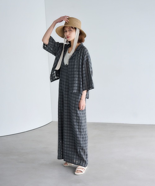 studio CLIP(スタディオクリップ)の「ダブルフロントチェックキャミサロペット(サロペット/オーバーオール・レディース・スモーク/ベージュ・FREE)」の4枚目の写真