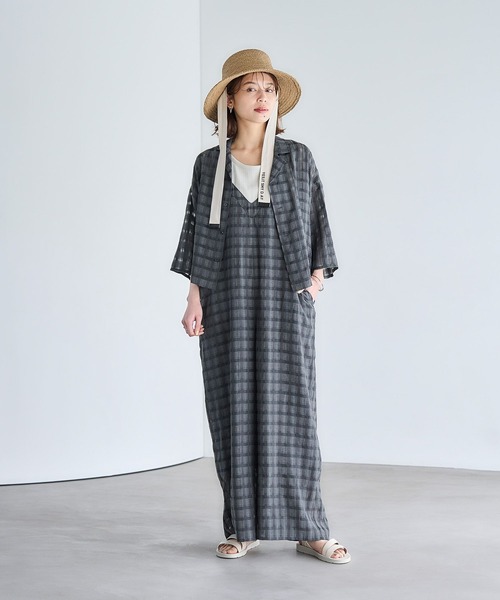 studio CLIP(スタディオクリップ)の「ダブルフロントチェックキャミサロペット(サロペット/オーバーオール・レディース・スモーク/ベージュ・FREE)」の6枚目の写真