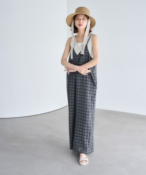 studio CLIP(スタディオクリップ)の「ダブルフロントチェックキャミサロペット(サロペット/オーバーオール・レディース・スモーク/ベージュ・FREE)」の8枚目の写真