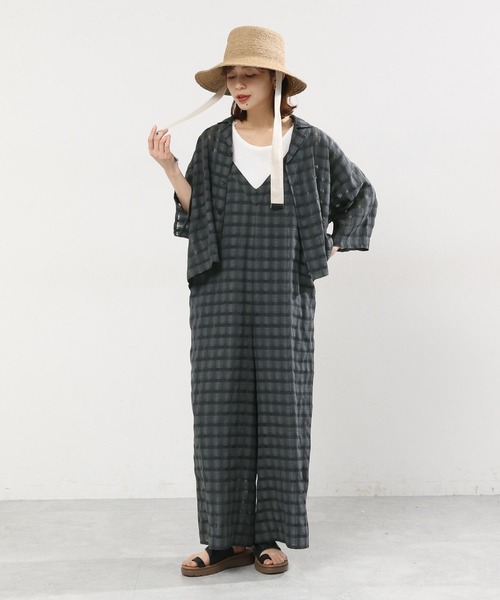 studio CLIP(スタディオクリップ)の「ダブルフロントチェックキャミサロペット(サロペット/オーバーオール・レディース・スモーク/ベージュ・FREE)」の12枚目の写真