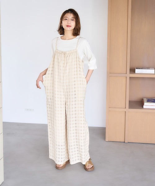 studio CLIP(スタディオクリップ)の「ダブルフロントチェックキャミサロペット(サロペット/オーバーオール・レディース・スモーク/ベージュ・FREE)」の18枚目の写真