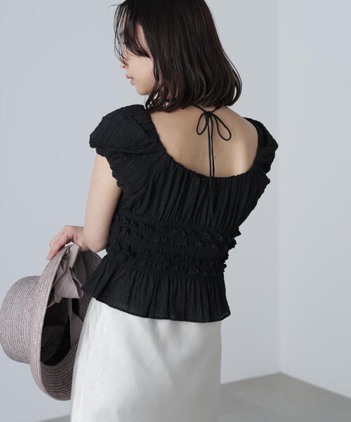 FREE'S MART(フリーズマート)の「◆シャーリングフレンチブラウス(シャツ/ブラウス・レディース・ブラック/イエロー系その他/ホワイト・FREE)」の5枚目の写真