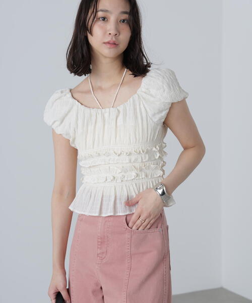 FREE'S MART(フリーズマート)の「◆シャーリングフレンチブラウス(シャツ/ブラウス・レディース・ブラック/イエロー系その他/ホワイト・FREE)」の15枚目の写真