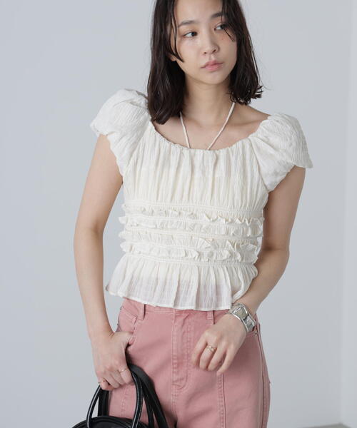 FREE'S MART(フリーズマート)の「◆シャーリングフレンチブラウス(シャツ/ブラウス・レディース・ブラック/イエロー系その他/ホワイト・FREE)」の16枚目の写真