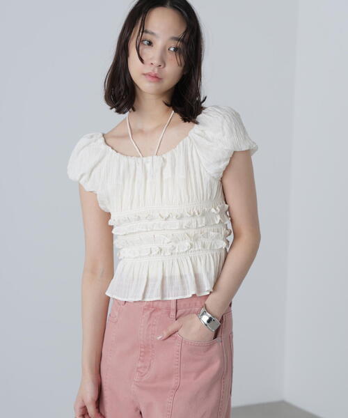 FREE'S MART(フリーズマート)の「◆シャーリングフレンチブラウス(シャツ/ブラウス・レディース・ブラック/イエロー系その他/ホワイト・FREE)」の21枚目の写真