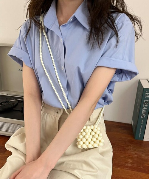 Lace Ladies(レースレディース)の「レギュラーカラー ロールアップ ベーシック 半袖 シャツ(シャツ/ブラウス・レディース・ホワイト/ブルー/グリーン・XL/M)」の11枚目の写真