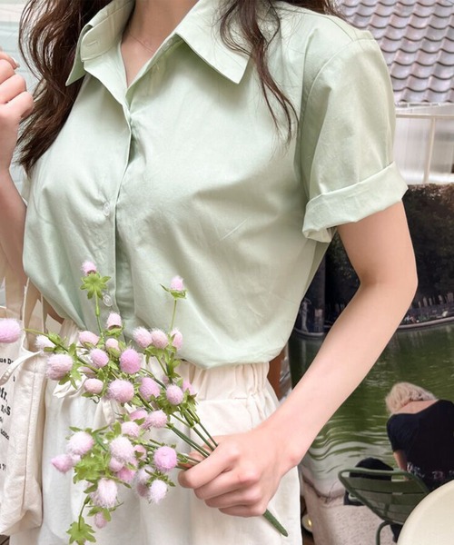 Lace Ladies(レースレディース)の「レギュラーカラー ロールアップ ベーシック 半袖 シャツ(シャツ/ブラウス・レディース・ホワイト/ブルー/グリーン・XL/M)」の6枚目の写真
