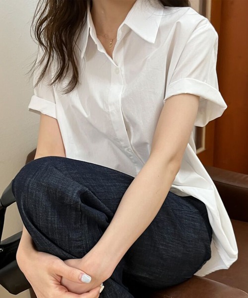 Lace Ladies(レースレディース)の「レギュラーカラー ロールアップ ベーシック 半袖 シャツ(シャツ/ブラウス・レディース・ホワイト/ブルー/グリーン・XL/M)」の8枚目の写真