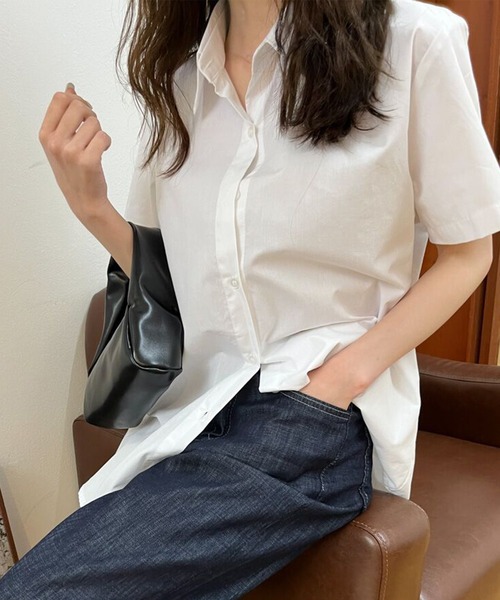 Lace Ladies(レースレディース)の「レギュラーカラー ロールアップ ベーシック 半袖 シャツ(シャツ/ブラウス・レディース・ホワイト/ブルー/グリーン・XL/M)」の9枚目の写真