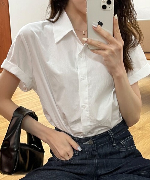 Lace Ladies(レースレディース)の「レギュラーカラー ロールアップ ベーシック 半袖 シャツ(シャツ/ブラウス・レディース・ホワイト/ブルー/グリーン・XL/M)」の10枚目の写真