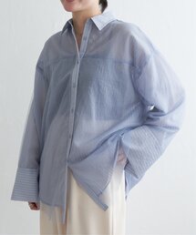 シアーストライプチュールカブセシャツ