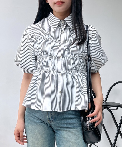 AS KNOW AS plus(アズノゥアズプラス)の「●シャーリングボリューム5分袖ブラウス(シャツ/ブラウス・レディース・アイボリー系/オフホワイト/サックスブルー/ブラウン系/ピンク系/ベージュ系/サックスブルー系・FREE)」の17枚目の写真