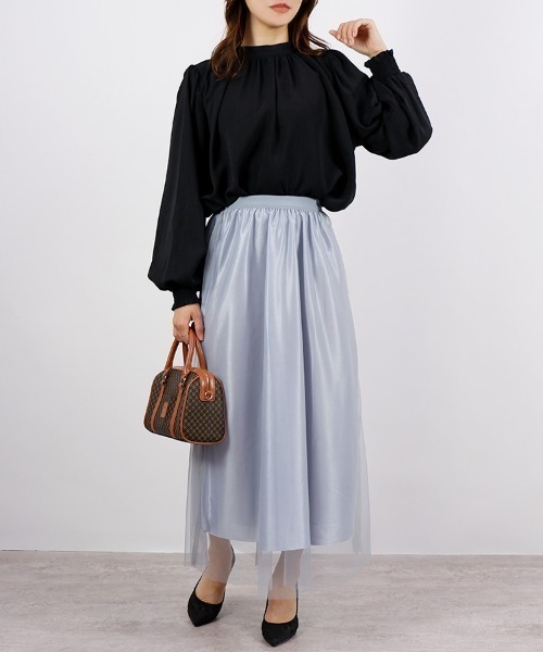 CLOTHY（クロシィ）の「【オフィスにも◎キレイめからカジュアルまで♪】ハイネックバルーン袖ブラウス（シャツ/ブラウス・レディース・ネイビー/ピンク/ブラック/グレイッシュベージュ/アイボリー/レッド・MEDIUM）」の11枚目の写真