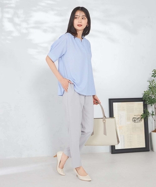 a.v.v（アーヴェヴェ）の「ストライプジャガードスリットネックトップス（Tシャツ/カットソー・レディース・ダークインディゴブルー/ネイビー・34/36/38/40/42）」の15枚目の写真