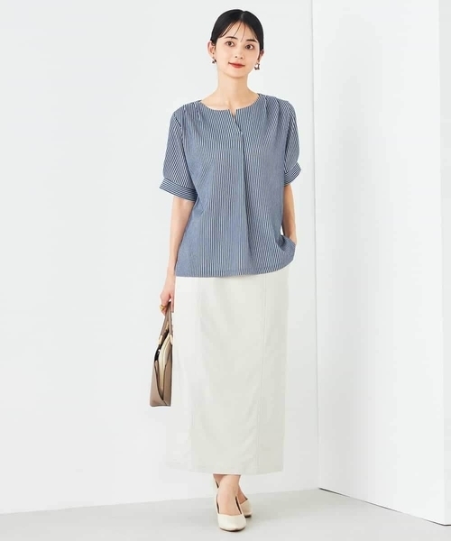 a.v.v（アーヴェヴェ）の「ストライプジャガードスリットネックトップス（Tシャツ/カットソー・レディース・ダークインディゴブルー/ネイビー・34/36/38/40/42）」の19枚目の写真