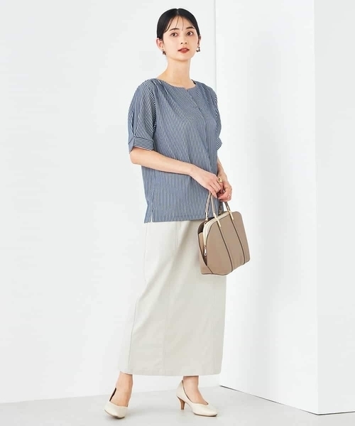 a.v.v（アーヴェヴェ）の「ストライプジャガードスリットネックトップス（Tシャツ/カットソー・レディース・ダークインディゴブルー/ネイビー・34/36/38/40/42）」の20枚目の写真