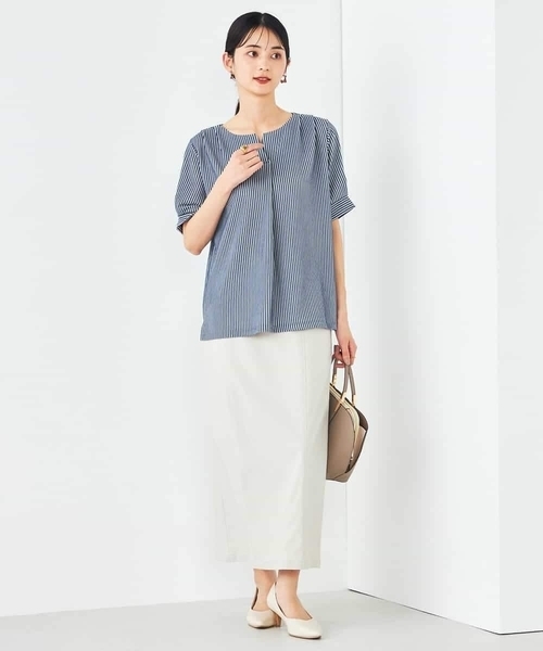 a.v.v（アーヴェヴェ）の「ストライプジャガードスリットネックトップス（Tシャツ/カットソー・レディース・ダークインディゴブルー/ネイビー・34/36/38/40/42）」の21枚目の写真