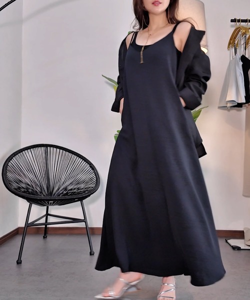 ご購入者様決定[Tremium]とろみ素材ワンピース濃紺色LサイズOK細やか
