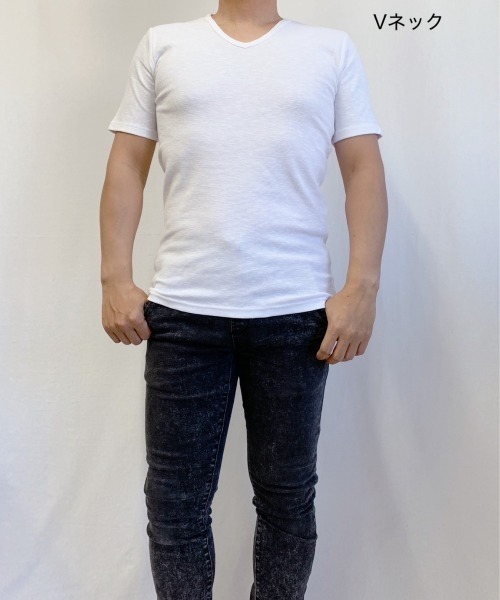 B'day（ビーデイ）の「AB杢スラブスパンフライス 半袖 クルーネック&Vネック（Tシャツ/カットソー・メンズ・グレー系その他/ブラック/ホワイト系その他/ホワイト/霜降りグレー/ブラック系その他・LARGE/MEDIUM）」の2枚目の写真
