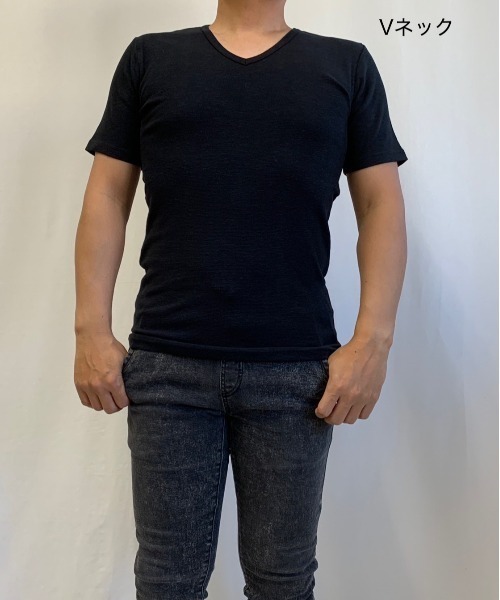 B'day（ビーデイ）の「AB杢スラブスパンフライス 半袖 クルーネック&Vネック（Tシャツ/カットソー・メンズ・グレー系その他/ブラック/ホワイト系その他/ホワイト/霜降りグレー/ブラック系その他・LARGE/MEDIUM）」の4枚目の写真