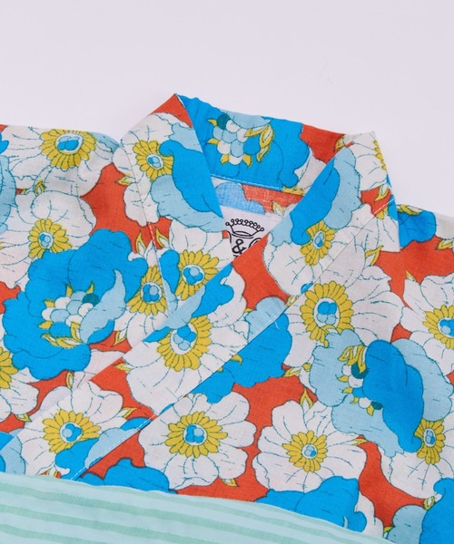 Ocean&Ground（オーシャン&グラウンド）の「ﾚﾄﾛﾌﾗﾜｰ浴衣ﾐﾆ丈ﾜﾝﾋﾟｰｽ（浴衣・キッズ・グリーン/レッド・90/100/110/120/130/140）」の9枚目の写真