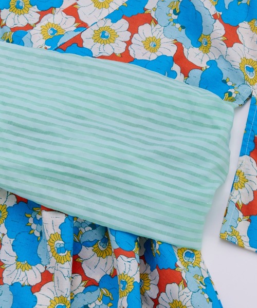 Ocean&Ground（オーシャン&グラウンド）の「ﾚﾄﾛﾌﾗﾜｰ浴衣ﾐﾆ丈ﾜﾝﾋﾟｰｽ（浴衣・キッズ・グリーン/レッド・90/100/110/120/130/140）」の11枚目の写真