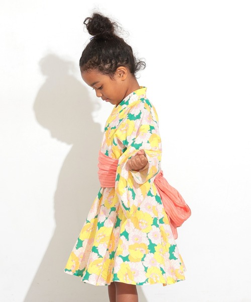 Ocean&Ground（オーシャン&グラウンド）の「ﾚﾄﾛﾌﾗﾜｰ浴衣ﾐﾆ丈ﾜﾝﾋﾟｰｽ（浴衣・キッズ・グリーン/レッド・90/100/110/120/130/140）」の5枚目の写真