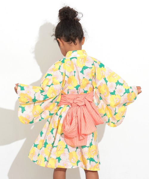 Ocean&Ground（オーシャン&グラウンド）の「ﾚﾄﾛﾌﾗﾜｰ浴衣ﾐﾆ丈ﾜﾝﾋﾟｰｽ（浴衣・キッズ・グリーン/レッド・90/100/110/120/130/140）」の6枚目の写真