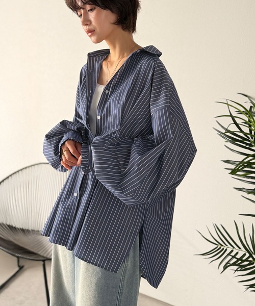 セール】甘さ控えめの好バランス◎ウエストタック袖フリルビッグ長袖