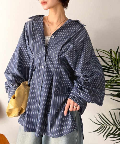 セール】甘さ控えめの好バランス◎ウエストタック袖フリルビッグ長袖