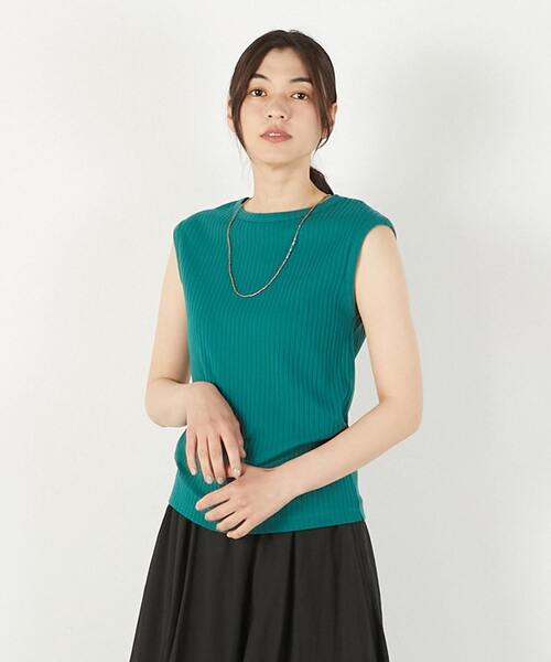 MELROSE claire(メルローズ クレール)の「【ワイドリブ万能ボートネックノースリカットプル】(Tシャツ/カットソー・レディース・ベージュ系その他/グリーン/ライトブラウン/ブラック・FREE)」の4枚目の写真