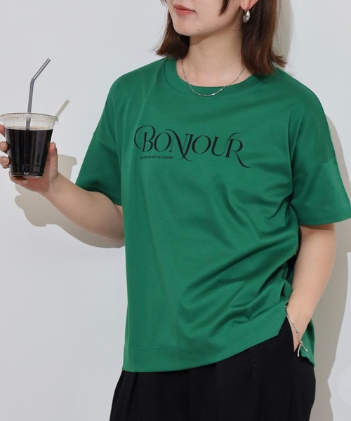 BRODIAEA(ブローディア)の「BRODIAEA BONJOURロゴプリント半袖Tシャツ【日本製】(Tシャツ/カットソー・レディース・オレンジ/グリーン/ライトベージュ/オフホワイト/ネイビー・40)」の16枚目の写真